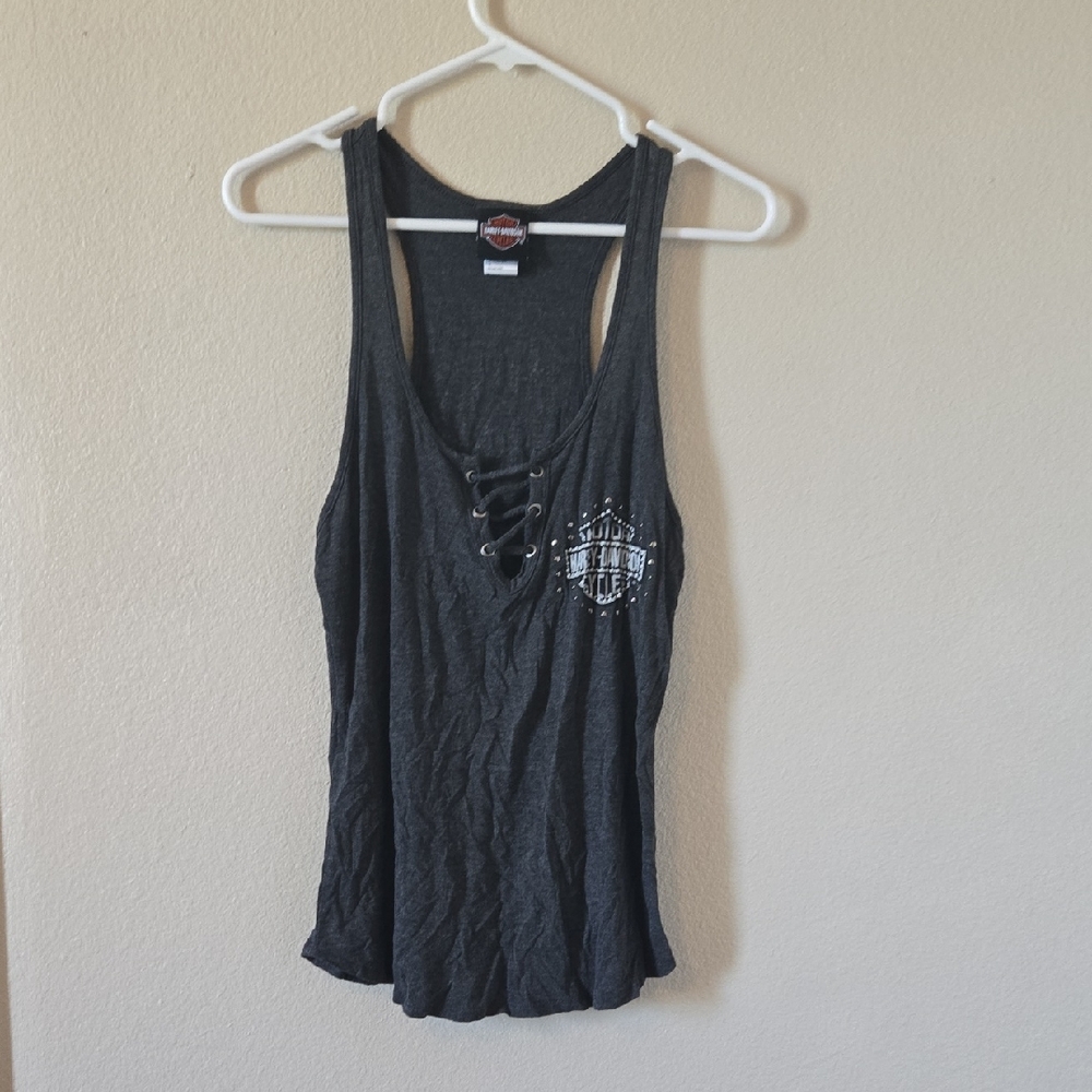 Harley-Davidson Women's Black Lace-Up Racerback Tank Top